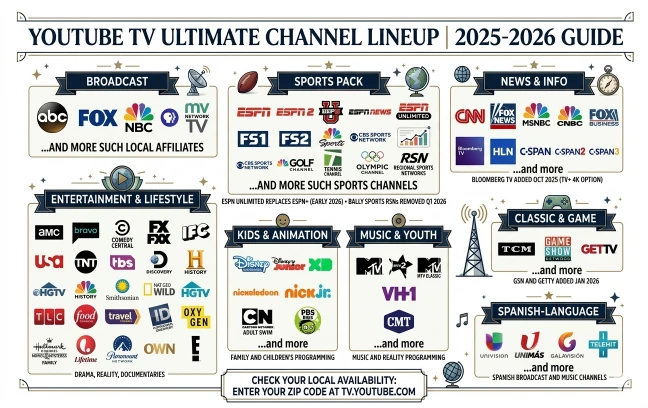 YouTube TV's Base Plan's Channels Guide 