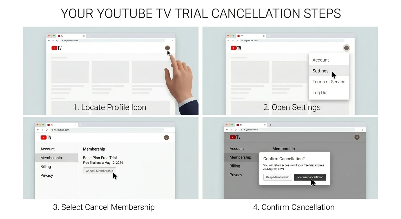 YouTube TV Free Trial Cancellation Steps